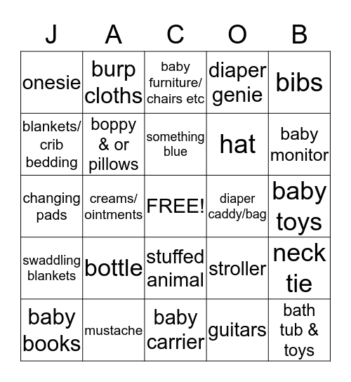 Baby Jacob Bingo Card