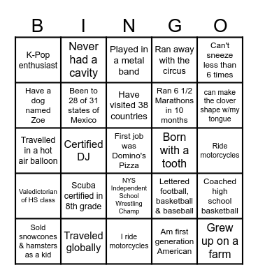 FFP Fun Fact Bingo Card