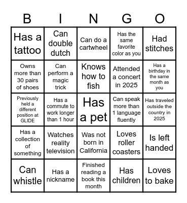 Icebreaker Bingo Card