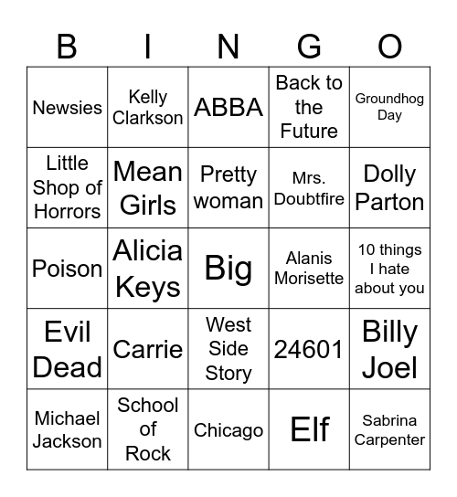 MUSICAL THEATER Bingo Card