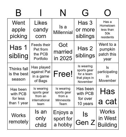 Find Someone Who Bingo Card