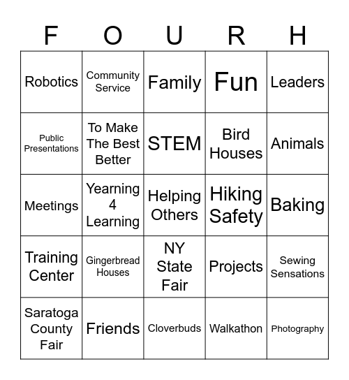 4-H Walkathon Fundraiser Bingo Card