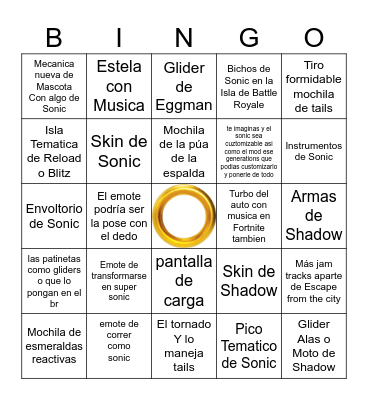 Sonic x Fortnite Bingo Card