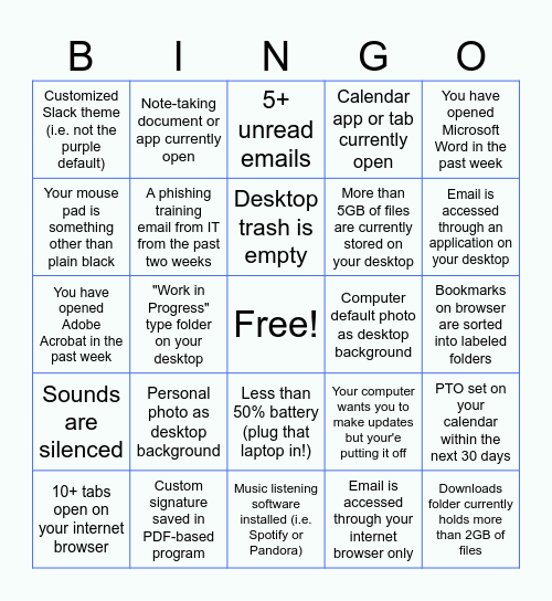 What's On Your Work Computer? Bingo Card