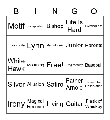 Reservation Blues Bingo -Vocab and Questions Bingo Card