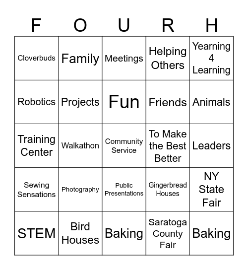 4-H Walkathon Fundraiser Bingo Card