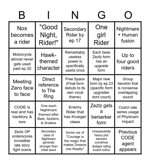 ZEZTZ Bingo Card