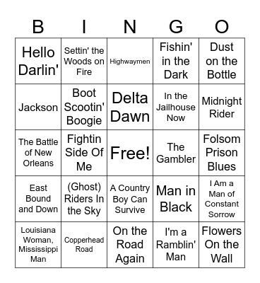 Classic Country & Western Bingo Card
