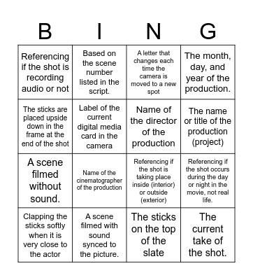Production Terms Bingo Card