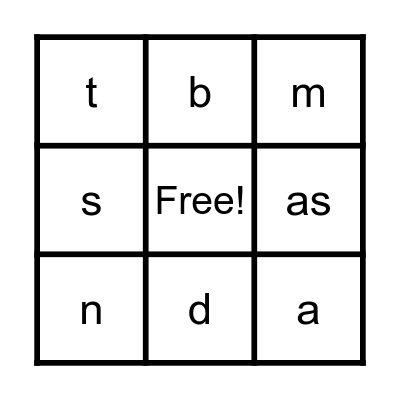 Letter sounds Bingo Card
