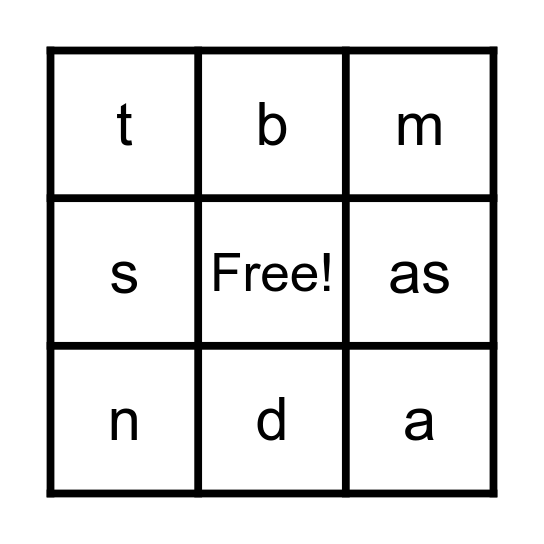 Letter sounds Bingo Card