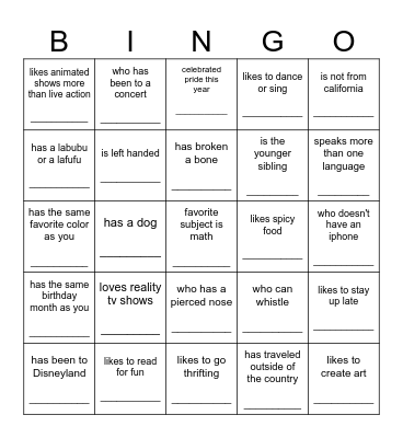 Friend Bingo :) Bingo Card