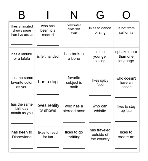 Friend Bingo :) Bingo Card