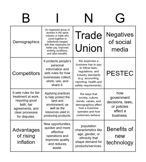 Business Bingo Card