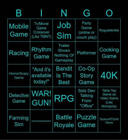The Six One Indie Showcase Bingo Card