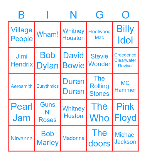 Old School Music Bingo Card