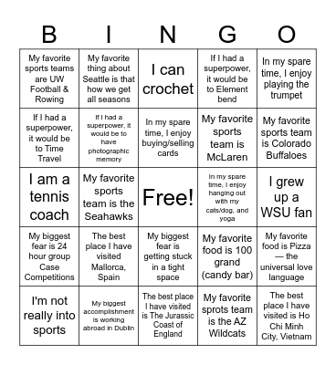 MST Orientation Bingo Card