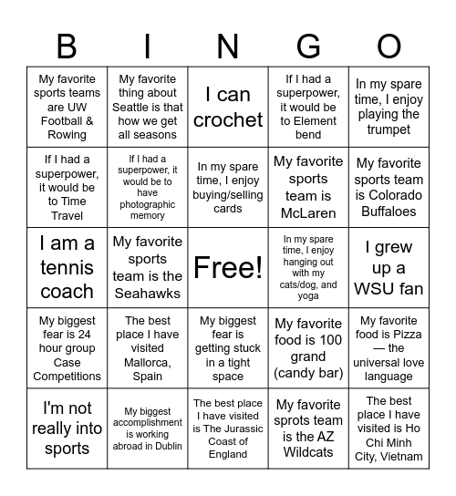 MST Orientation Bingo Card