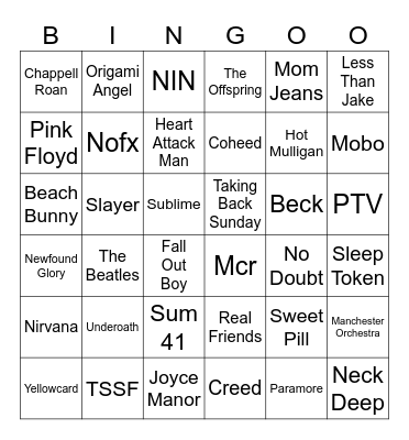 Riot Fest 2025 Bingo Card