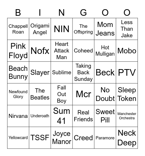 Riot Fest 2025 Bingo Card