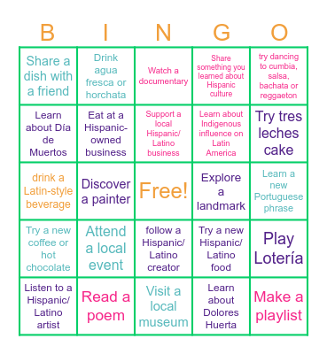 Hispanic Heritage Month Bingo Card