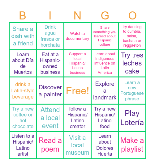 Hispanic Heritage Month Bingo Card