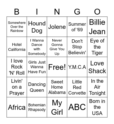 Song Bingo Card