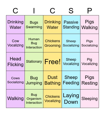 Farm Animal Behavior Bingo Card
