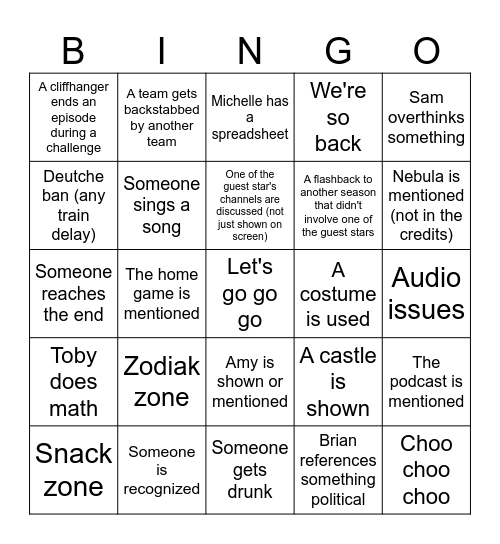 Jet Lag Season 15 Bingo Card