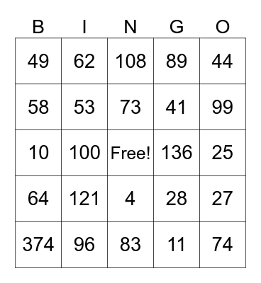 Place Value Bingo Card
