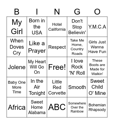 Song Bingo Card