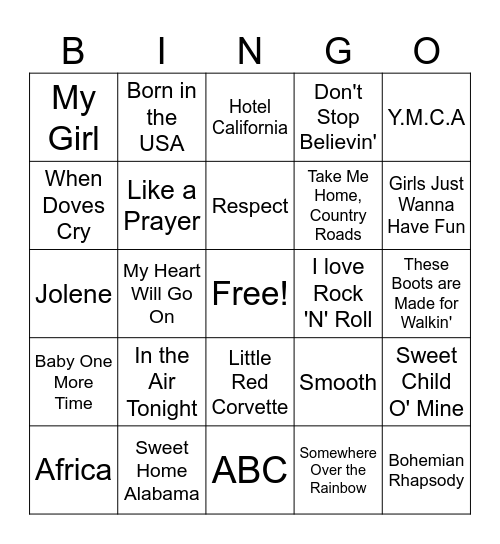 Song Bingo Card