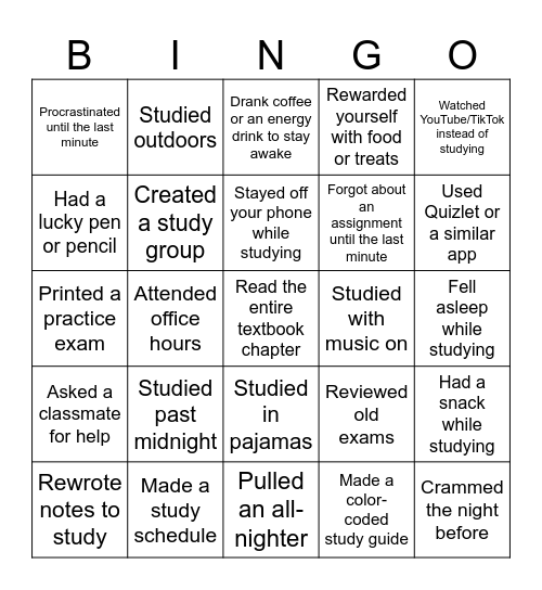 MIDTERM SURVIVAL Bingo Card