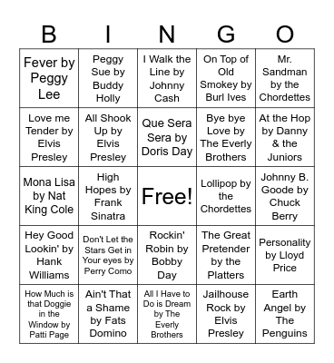 Music Bingo Rnd.1 50s Bingo Card