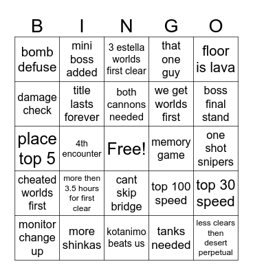 monolith fall Contest Bingo Card