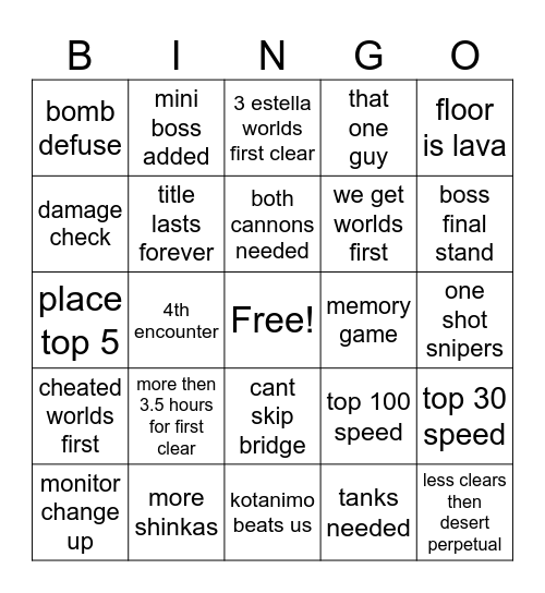 monolith fall Contest Bingo Card