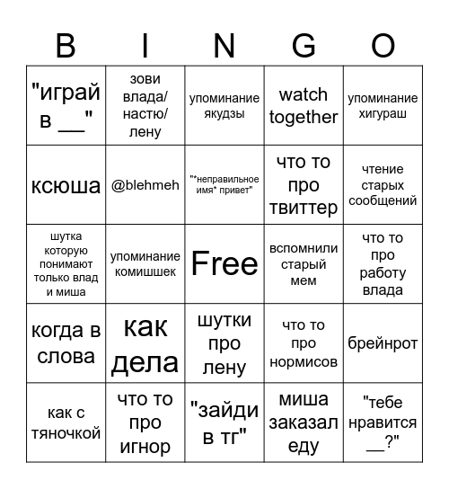 блобцентрал Bingo Card