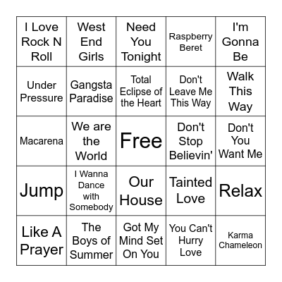 80s and 90s Bingo Card