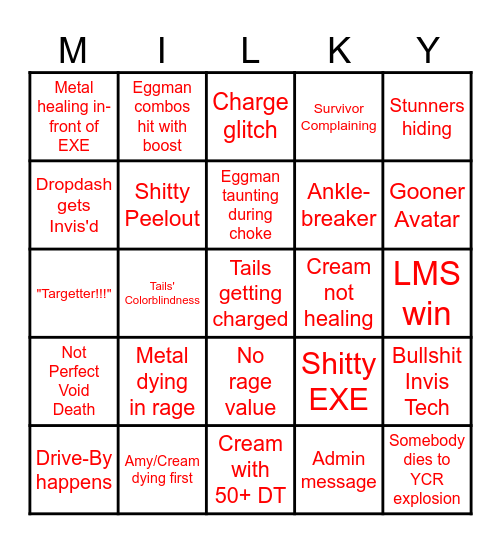 Evil Milk Drinking Bingo Card
