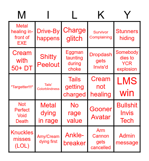 Evil Milk Drinking Bingo Card