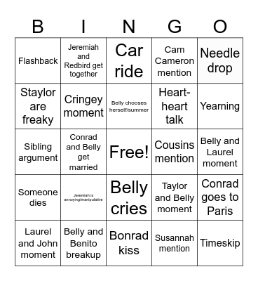 TSITP Finale Bingo Card