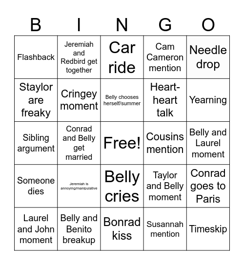 TSITP Finale Bingo Card
