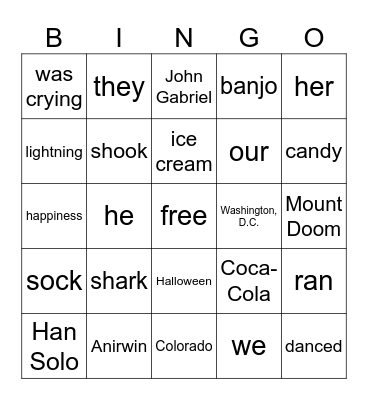 Parts of Speech Bingo :) Bingo Card
