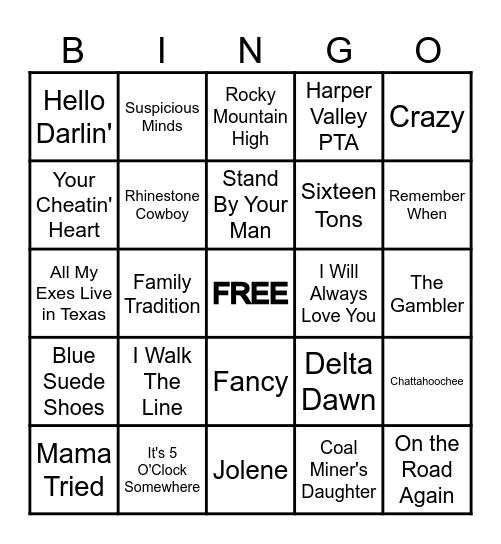 COUNTRY MUSIC Bingo Card