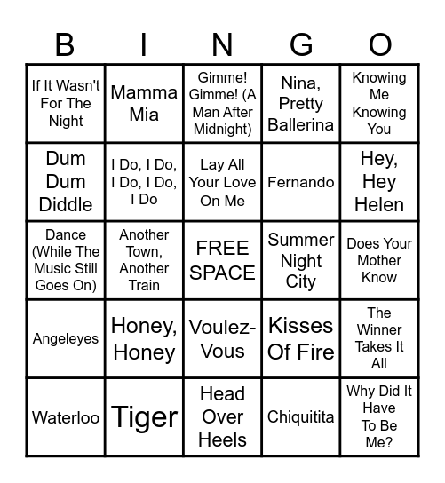 ABBA Bingo Card