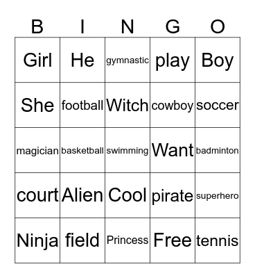 Pretending Bingo Card