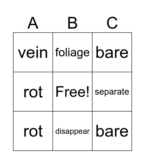 Why Do Leaves Change Color Vocab Bingo Card