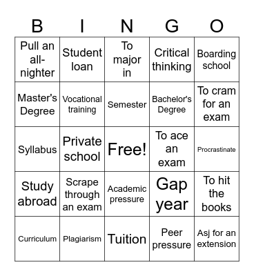 IELTS Education Bingo Card