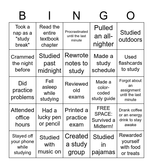 MIDTERM SURVIVAL Bingo Card