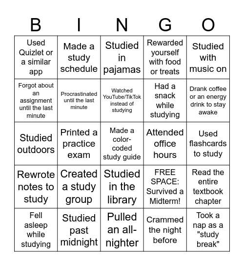 MIDTERM SURVIVAL Bingo Card